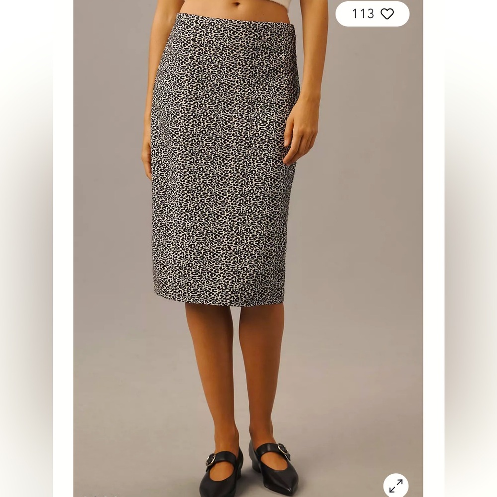 Maeve pencil skirt stretch knit animal print black white size L NEW